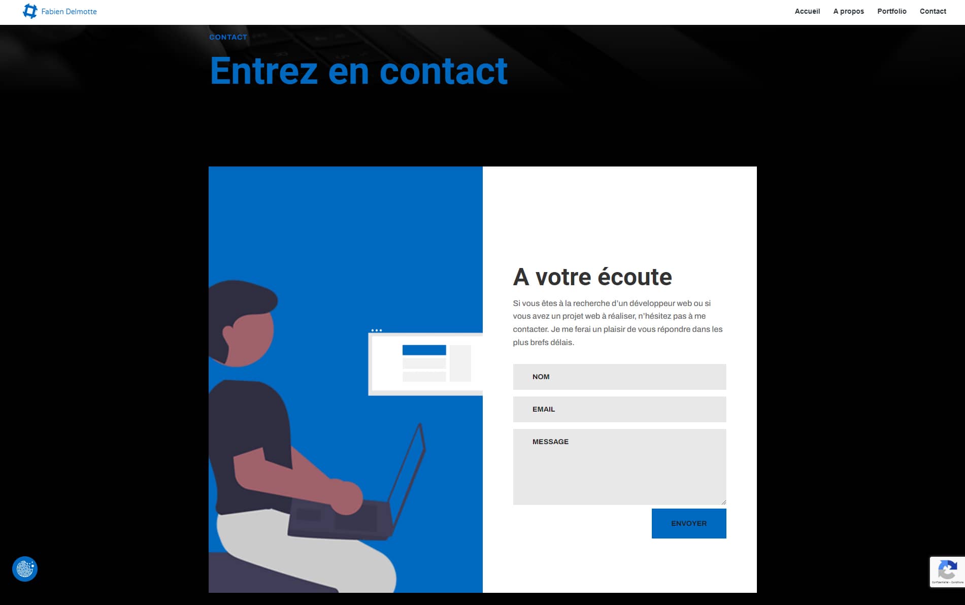 Formulaire de contact du portfolio de Fabien Delmotte