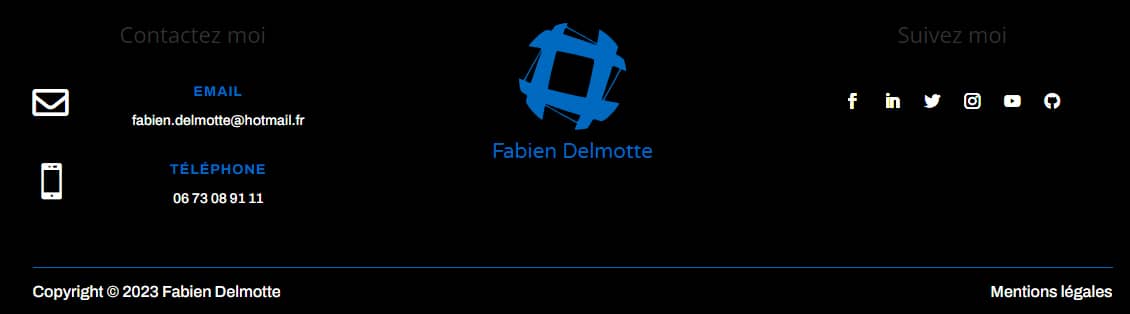 Footer du portfolio de Fabien Delmotte