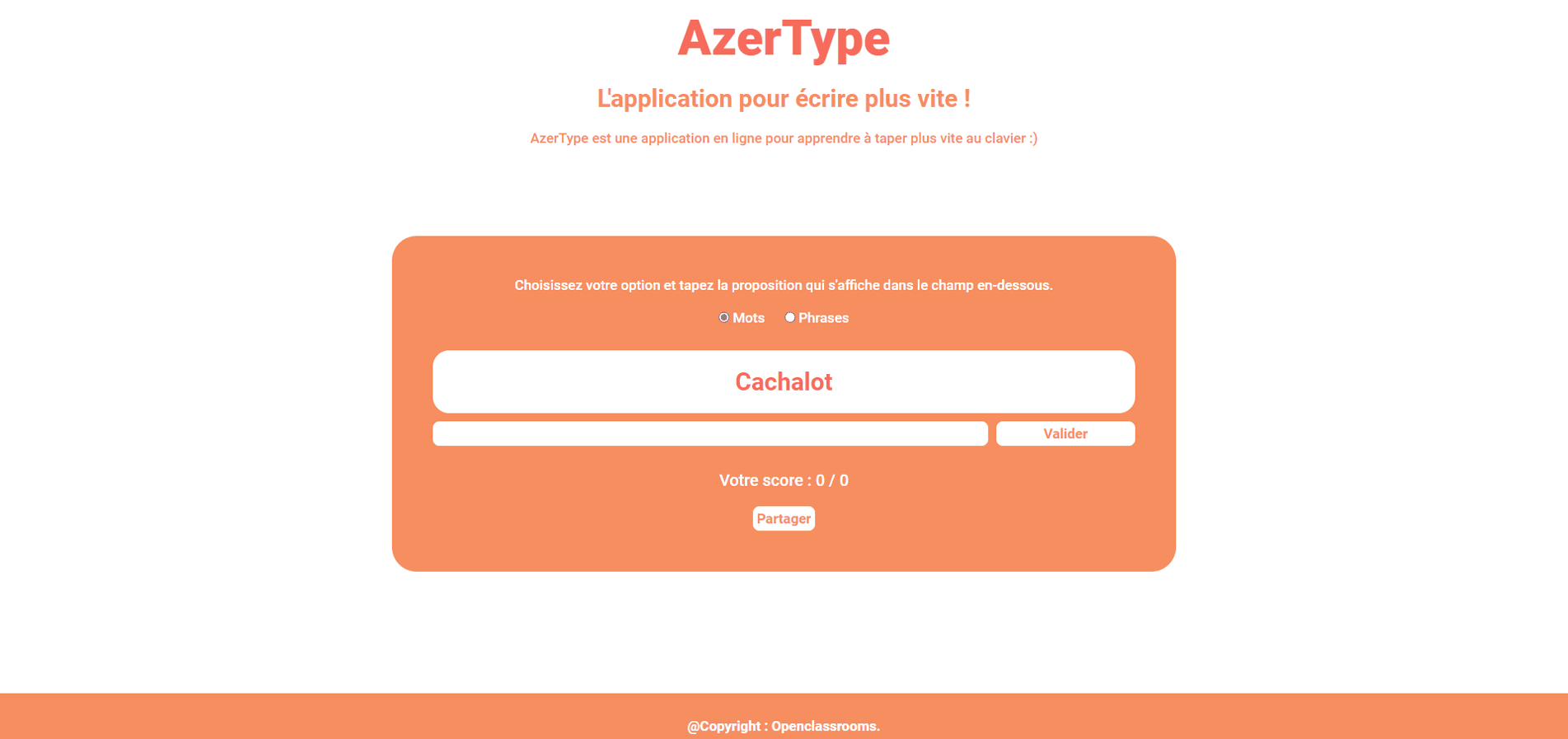 Début d'une partie d'AzerType